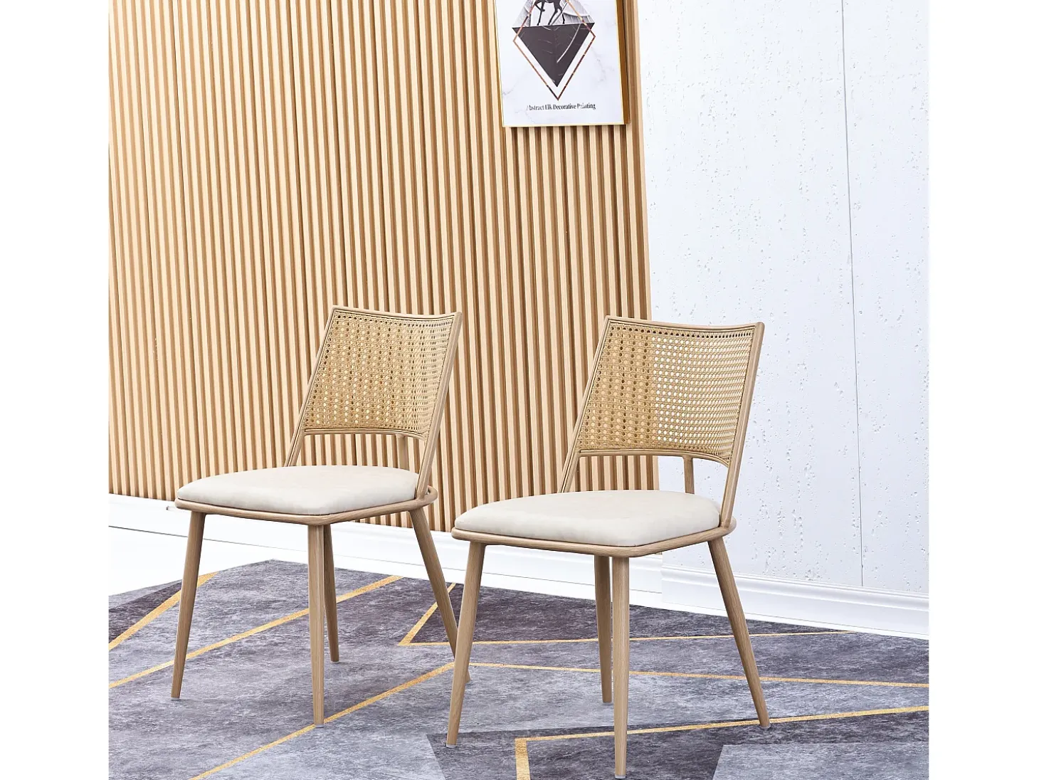 Conjunto de 2 sillones de ratán con asiento acolchado de PU, color beige