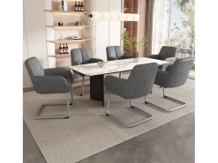 Conjunto de 6 sillones de cuero - 86 x 51 x 45 cm - con patas de acero arqueadas - gris