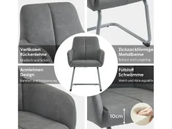 Conjunto de 6 sillones de cuero - 86 x 51 x 45 cm - con patas de acero arqueadas - gris