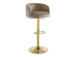 Conjunto de 2 taburete de bar de terciopelo y metal dorado - Altura ajustable - Beige - PERLANITA