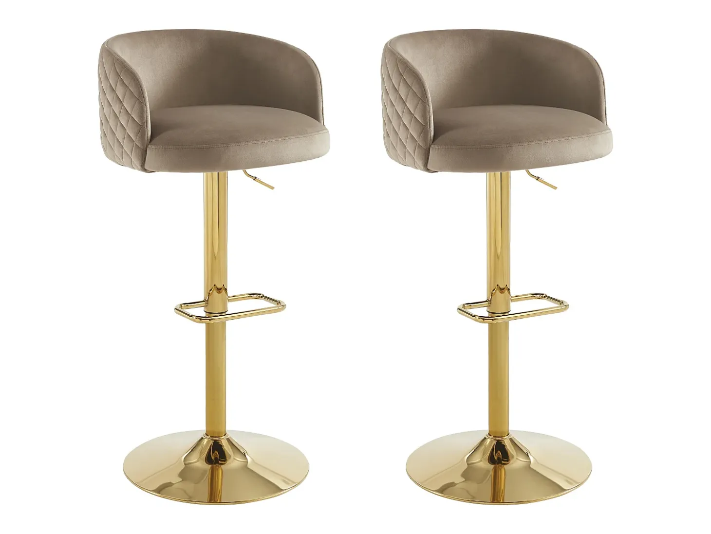 Conjunto de 2 taburete de bar de terciopelo y metal dorado - Altura ajustable - Beige - PERLANITA