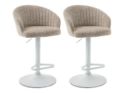 Conjunto de 2 taburetes de bar en tela y metal blanco - Altura regulable - Crema - DORALIZ