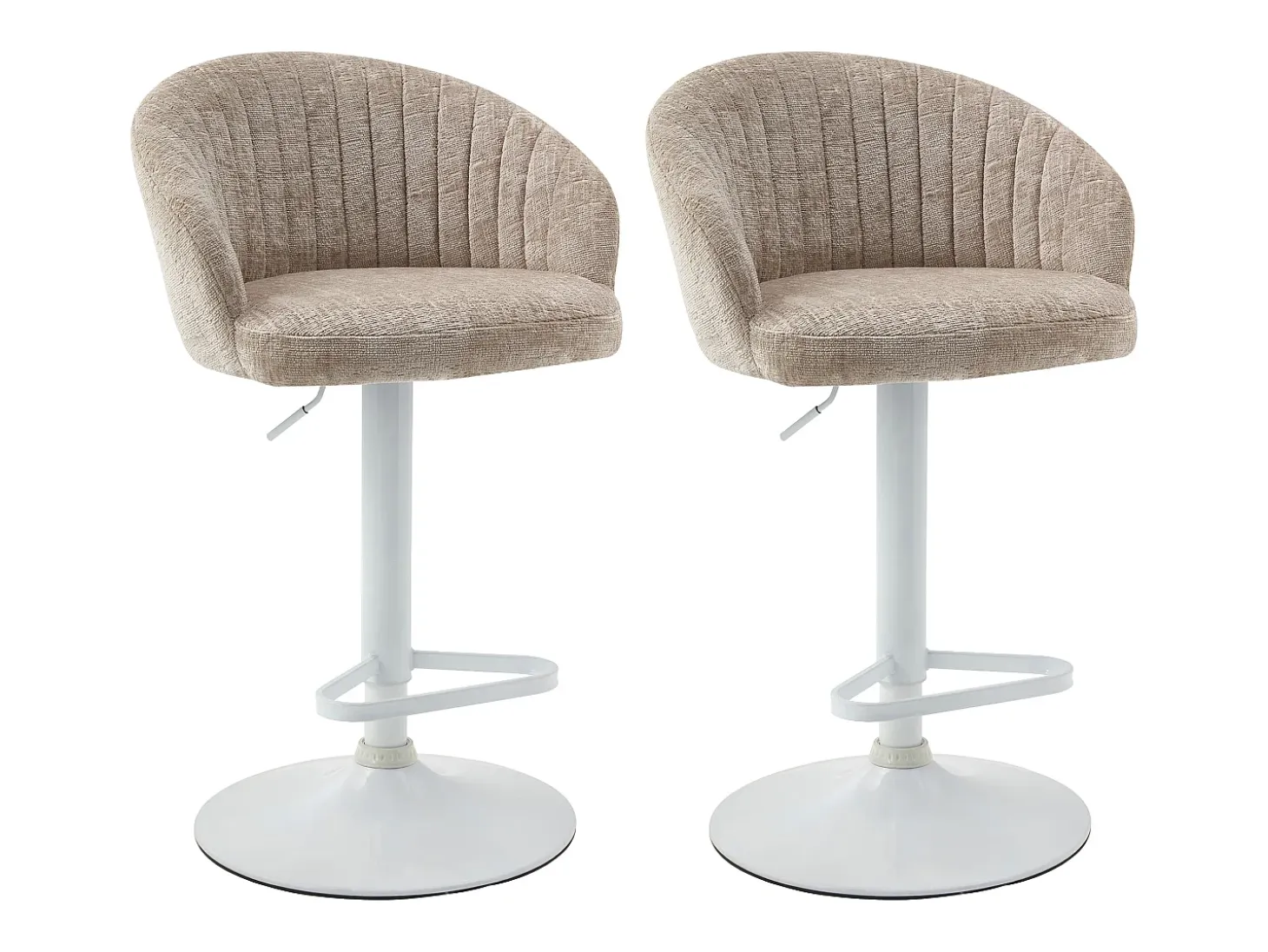 Conjunto de 2 taburetes de bar en tela y metal blanco - Altura regulable - Crema - DORALIZ