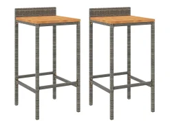 Conjunto de 2 taburetes de bar grises en resina trenzada y madera de acacia.