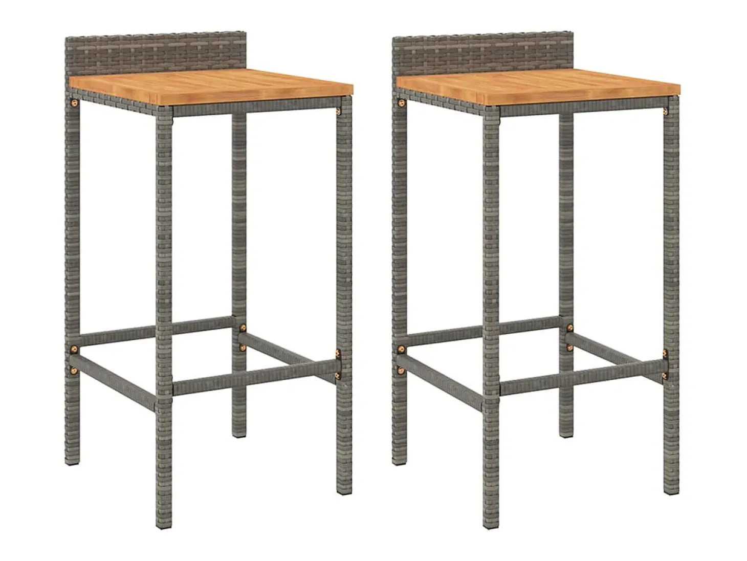 Conjunto de 2 taburetes de bar grises en resina trenzada y madera de acacia.