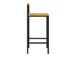 Conjunto de 2 taburetes de bar negros en resina trenzada y madera de acacia.