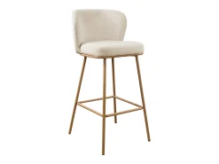 Conjunto de 2 taburetes de bar en tela texturizada y metal con efecto madera - Beige y Natural - SENORASE