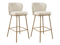 Conjunto de 2 taburetes de bar en tela texturizada y metal con efecto madera - Beige y Natural - SENORASE