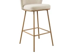 Conjunto de 2 taburetes de bar en tela texturizada y metal con efecto madera - Beige y Natural - SENORASE