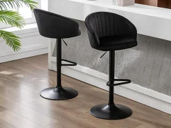 Conjunto de 2 taburetes de bar - Terciopelo y metal - Negro - DORALIZ