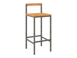 Conjunto de 2 taburetes de bar grises en resina trenzada y madera de acacia.