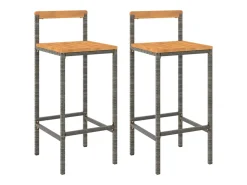 Conjunto de 2 taburetes de bar grises en resina trenzada y madera de acacia.
