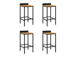 Conjunto de 4 taburetes de bar negros en resina trenzada y madera de acacia.
