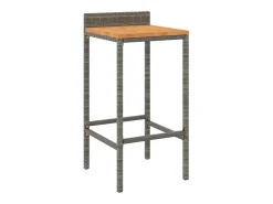 Conjunto de 4 taburetes de bar grises en resina trenzada y madera de acacia.