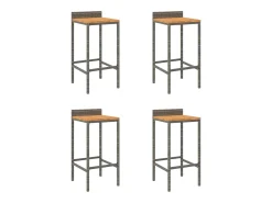 Conjunto de 4 taburetes de bar grises en resina trenzada y madera de acacia.