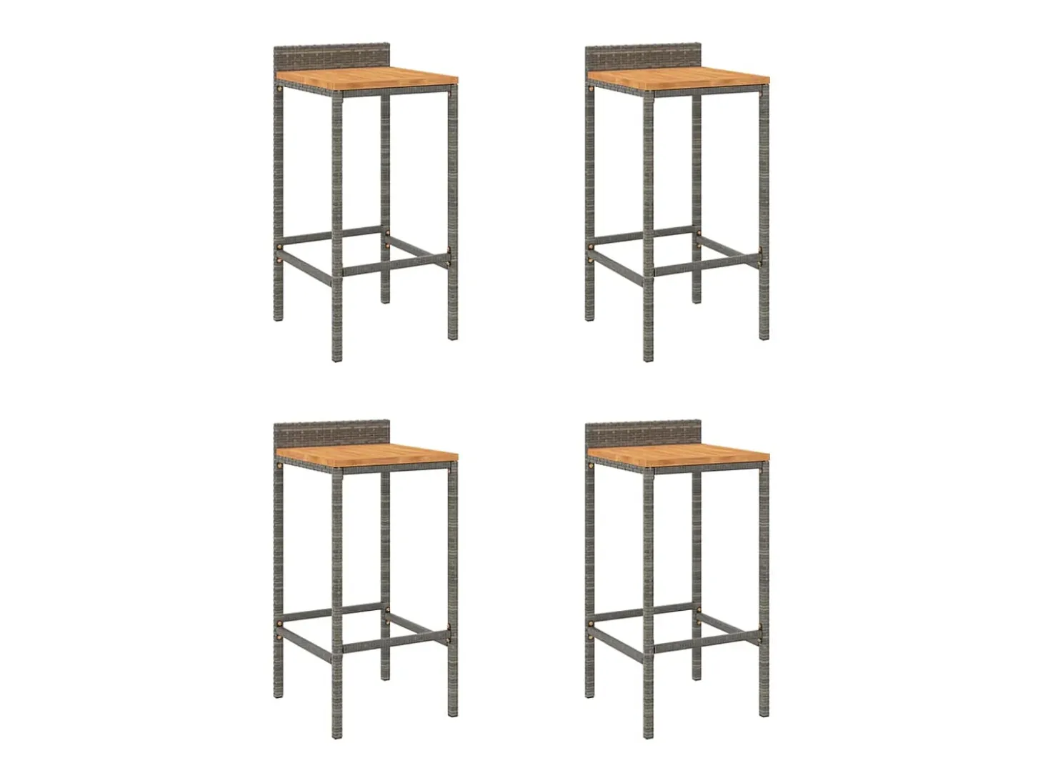 Conjunto de 4 taburetes de bar grises en resina trenzada y madera de acacia.