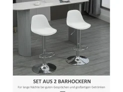 Conjunto de 2 taburetes de bar giratorios, regulables en altura, polipiel blanca y metal, capacidad 120kg (40x42x82-104cm)