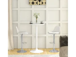 Conjunto de 2 taburetes de bar giratorios, regulables en altura, polipiel blanca y metal, capacidad 120kg (40x42x82-104cm)
