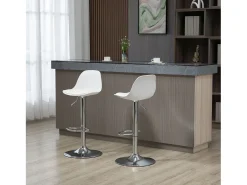 Conjunto de 2 taburetes de bar giratorios, regulables en altura, polipiel blanca y metal, capacidad 120kg (40x42x82-104cm)