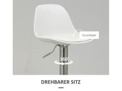 Conjunto de 2 taburetes de bar giratorios, regulables en altura, polipiel blanca y metal, capacidad 120kg (40x42x82-104cm)