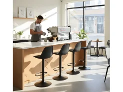 Conjunto de 2 taburetes de bar ajustables en altura con respaldo y reposapiés, diseño moderno para cocina - Negro