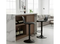 Conjunto de 2 taburetes de bar ajustables en altura con respaldo y reposapiés, diseño moderno para cocina - Negro