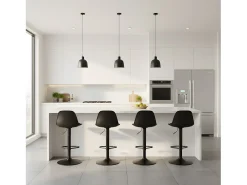 Conjunto de 2 taburetes de bar ajustables en altura con respaldo y reposapiés, diseño moderno para cocina - Negro