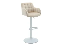 Conjunto de 2 taburetes de bar de terciopelo y metal blanco - Altura ajustable - Crema - PEGA