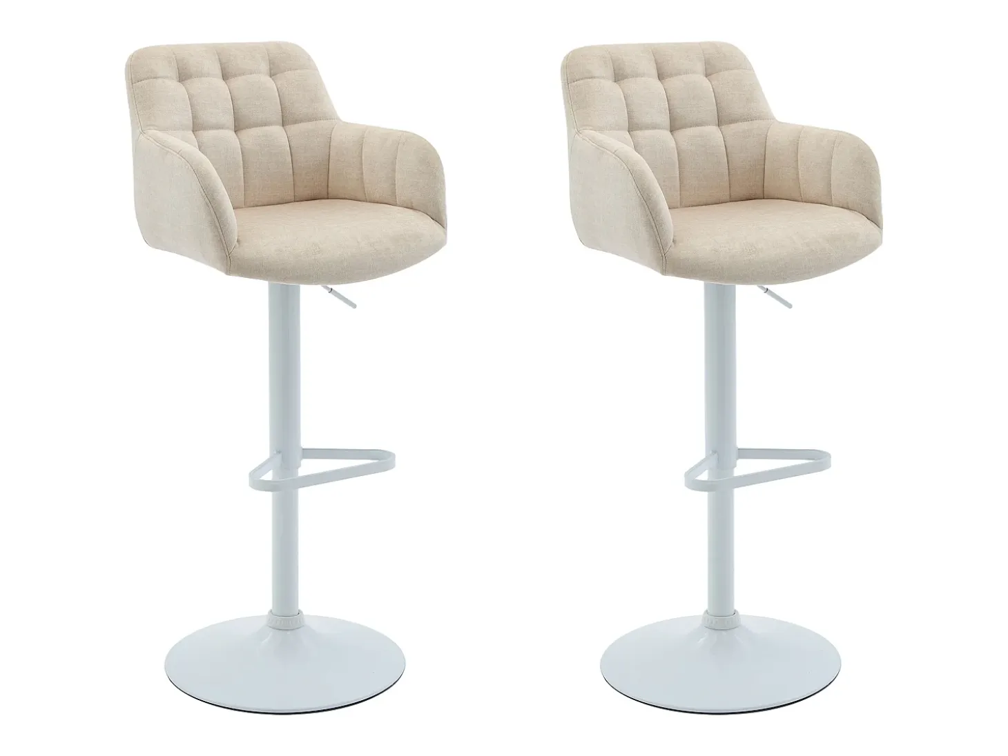 Conjunto de 2 taburetes de bar de terciopelo y metal blanco - Altura ajustable - Crema - PEGA
