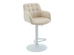 Conjunto de 2 taburetes de bar de terciopelo y metal blanco - Altura ajustable - Crema - PEGA