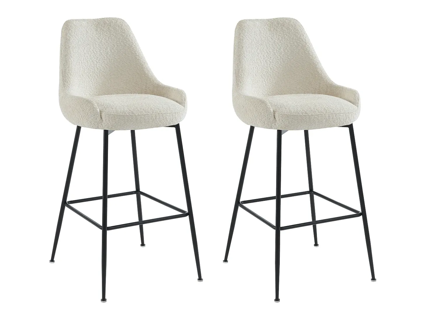 Conjunto de 2 taburetes de bar de tela rizada y metal negro - blanco - TOYBA