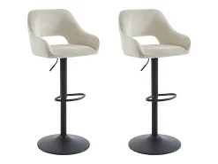 Conjunto de 2 taburetes de bar de pana y metal - Altura ajustable - Crema - ZINEA