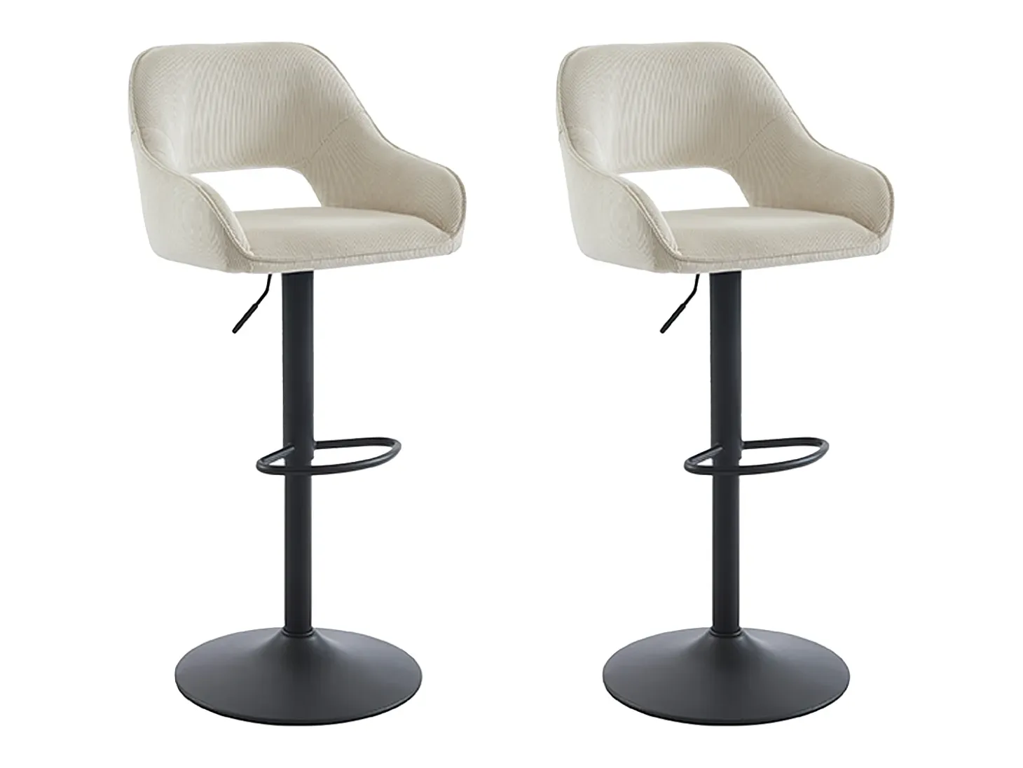 Conjunto de 2 taburetes de bar de pana y metal - Altura ajustable - Crema - ZINEA