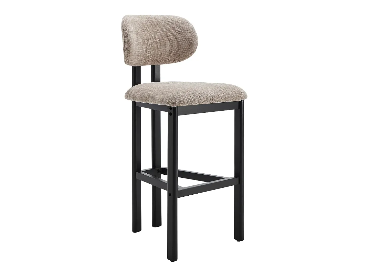 Conjunto de 2 taburetes de bar en tela texturizada y madera de hevea negra - Topo - YELAZ