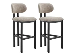 Conjunto de 2 taburetes de bar en tela texturizada y madera de hevea negra - Topo - YELAZ