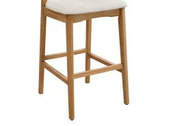 Conjunto de 2 taburetes en tela texturizada y madera de hevea natural - Crema - LERANIA
