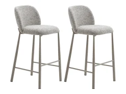 Conjunto de 2 taburetes en tela texturizada y metal topo - Beige - JIZAK