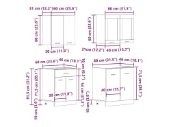 Conjunto de armarios de cocina de 4 piezas "Lyon" de en madera de ingeniería de roble artesanal