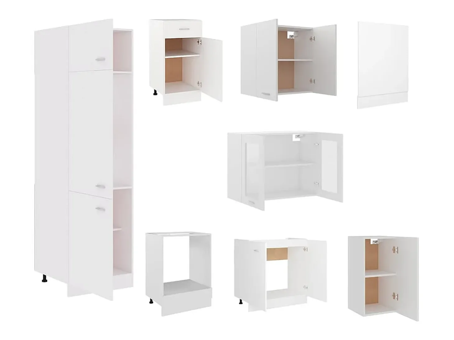Conjunto de armarios de cocina de 8 piezas "Lyon" de madera de ingeniería blanca