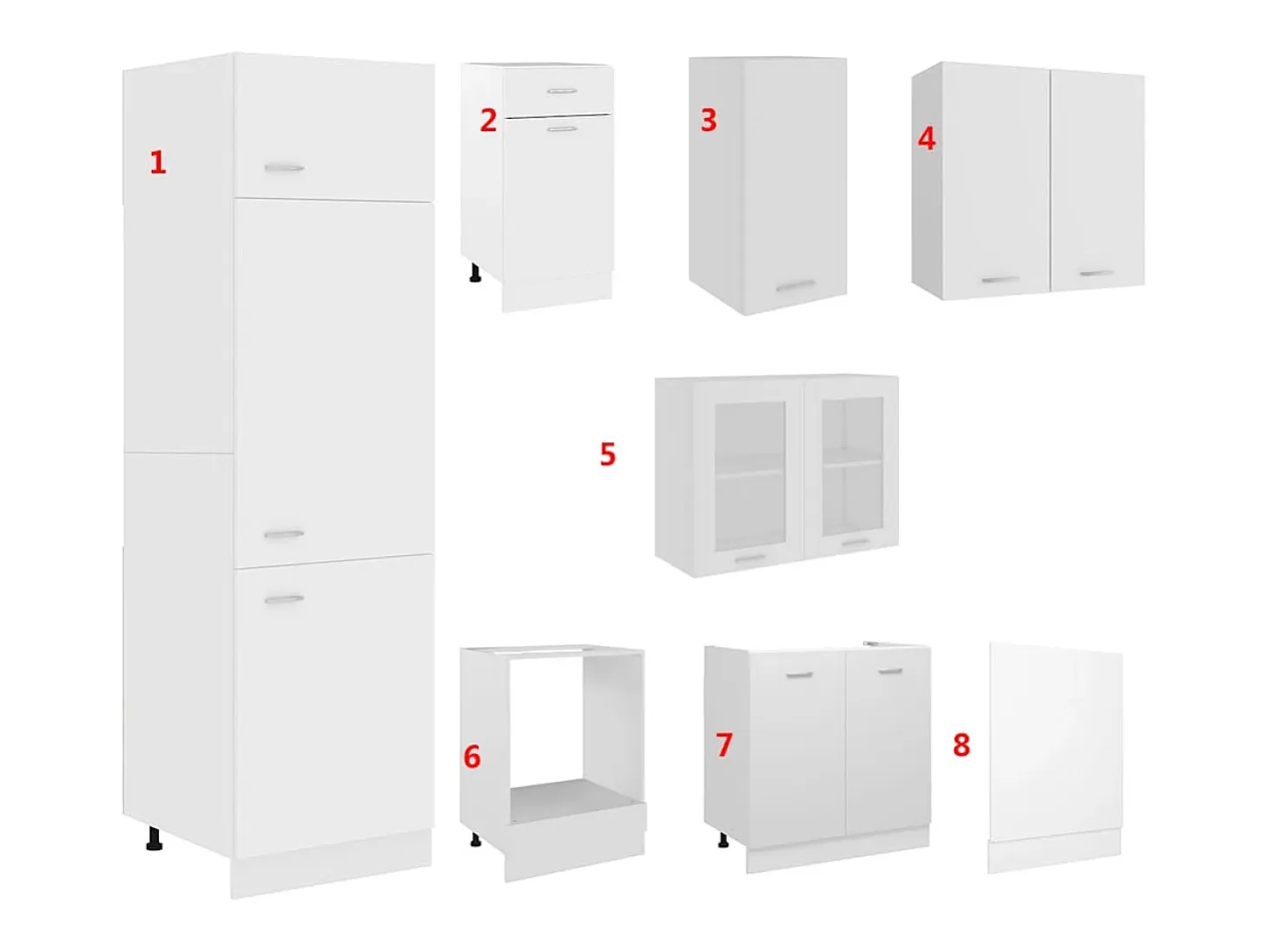 Conjunto de armarios de cocina de 8 piezas "Lyon" de madera de ingeniería blanca
