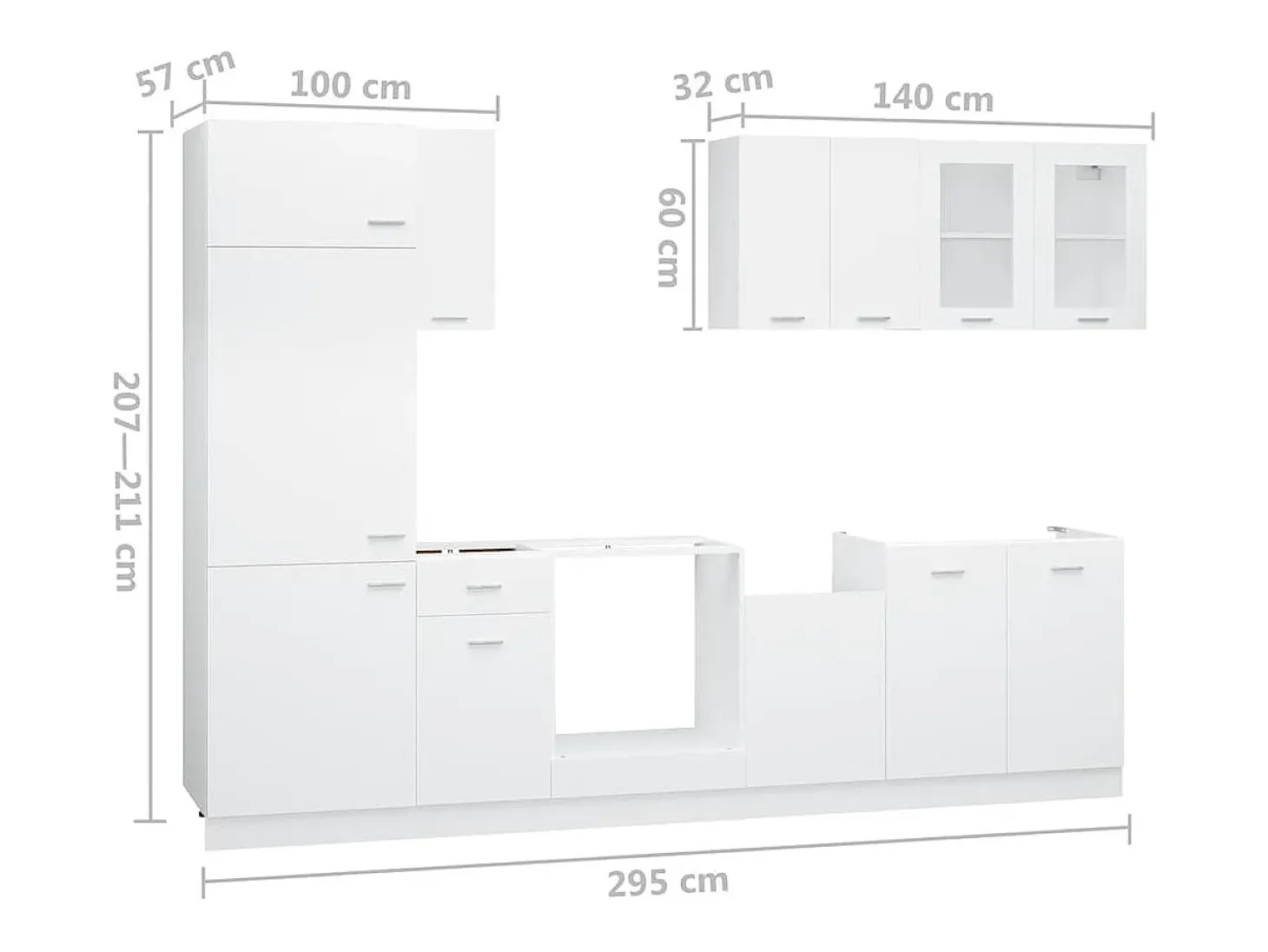 Conjunto de armarios de cocina de 8 piezas "Lyon" de madera de ingeniería blanca