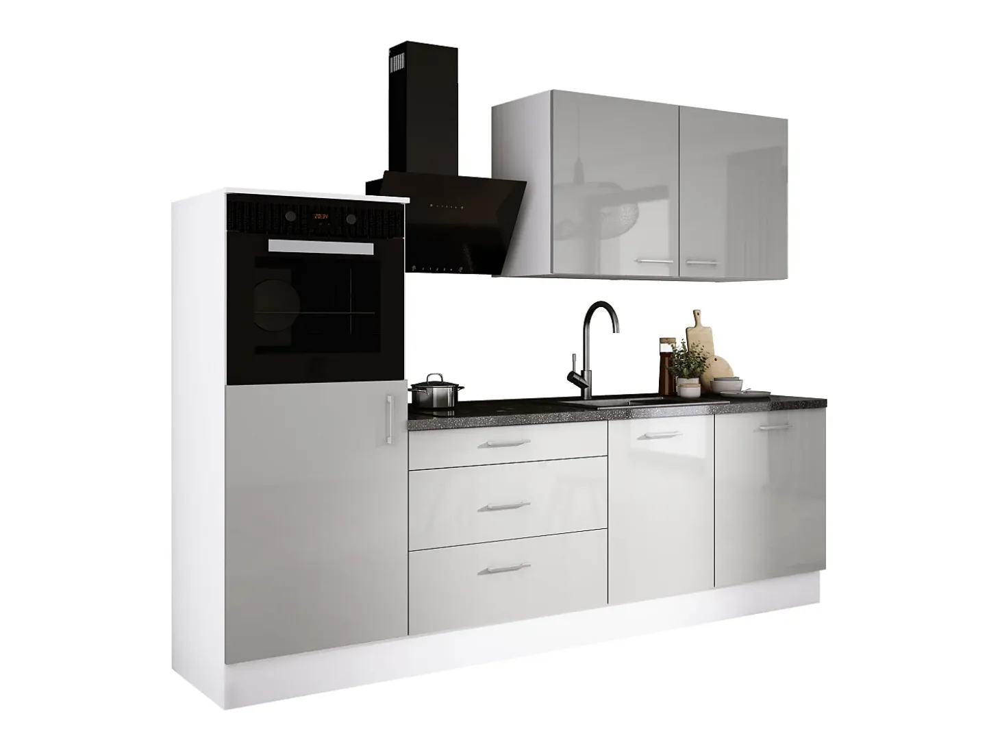 Conjunto de cocina: Blanco Mate, Gris Hielo, dimensiones: ancho: 250 cm, alto: 220 cm, fondo: 60 cm