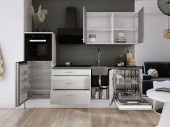 Conjunto de cocina: Blanco Mate, Gris Hielo, dimensiones: ancho: 250 cm, alto: 220 cm, fondo: 60 cm