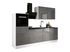 Conjunto de cocina: Blanco Mate, Gris Brillo, dimensiones: ancho: 250 cm, alto: 220 cm, fondo: 60 cm