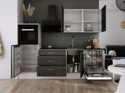 Conjunto de cocina: Blanco Mate, Negro Brillo, dimensiones: ancho: 250 cm, alto: 220 cm, fondo: 60 cm