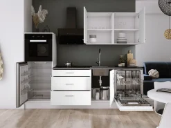Conjunto de cocina: Blanco Mate, dimensiones: largo: 250 cm, alto: 220 cm, fondo: 60 cm