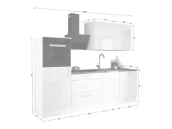 Conjunto de cocina: Blanco Mate, Gris Mate, dimensiones: largo: 250 cm, alto: 220 cm, fondo: 60 cm