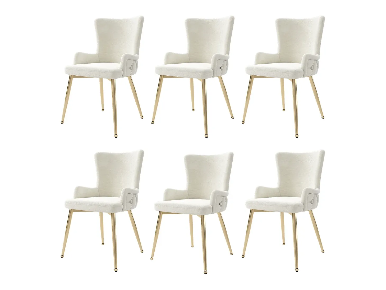 Conjunto de comedor de 6 piezas en terciopelo con patas de metal dorado, color beige (62,23x58,42x55,88 cm)