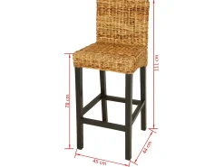 Conjunto de dos taburetes de bar de diseño asiento de silla en madera de mango marrón y abacá 1202058