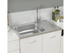 Conjunto de fregadero y escurridor de cocina plata 800x500x155 mm acero inoxidable
